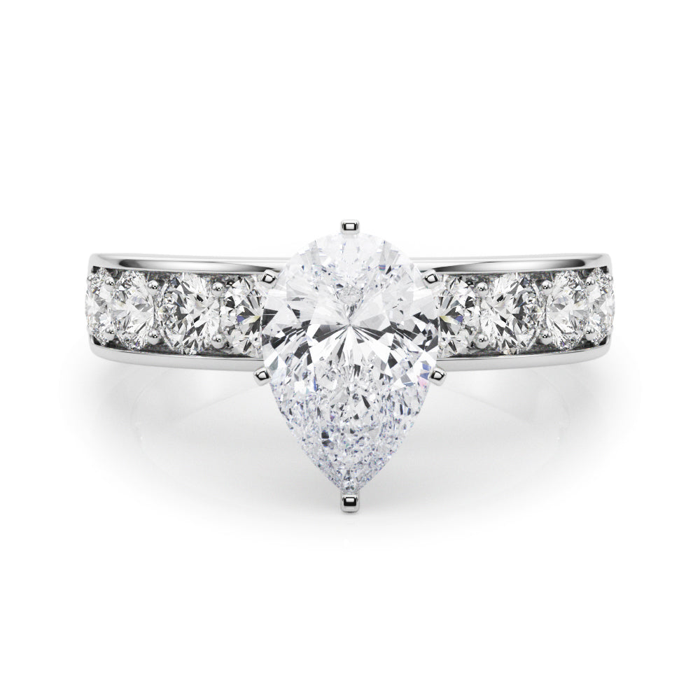Platinum Pear Cut Channel Set Diamond Engagement Ring with Four-Prong Setting