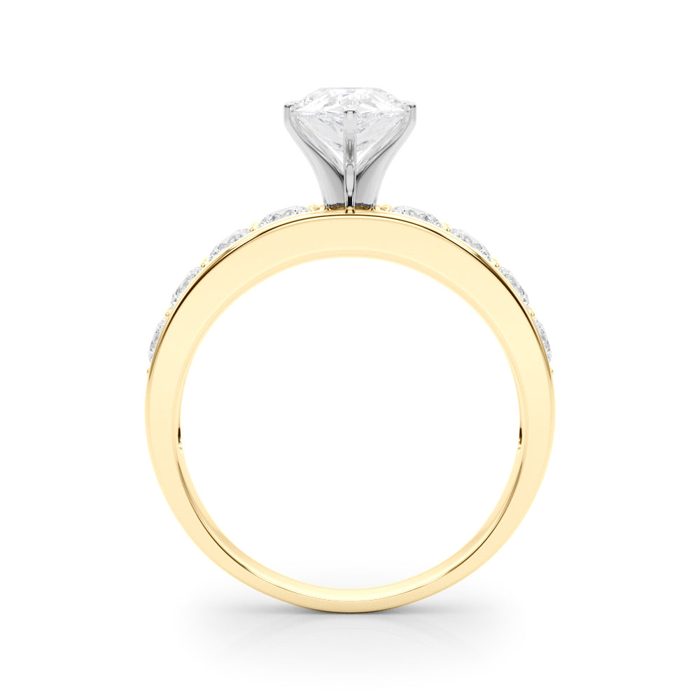 Yellow gold Pear Cut Channel Set Diamond Engagement Ring with Four-Prong Setting