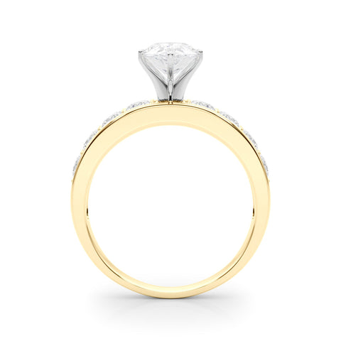 Yellow gold Pear Cut Channel Set Diamond Engagement Ring with Four-Prong Setting