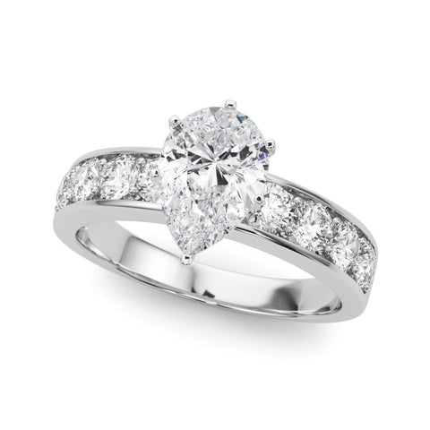 Platinum Pear Cut Channel Set Diamond Engagement Ring with Four-Prong Setting