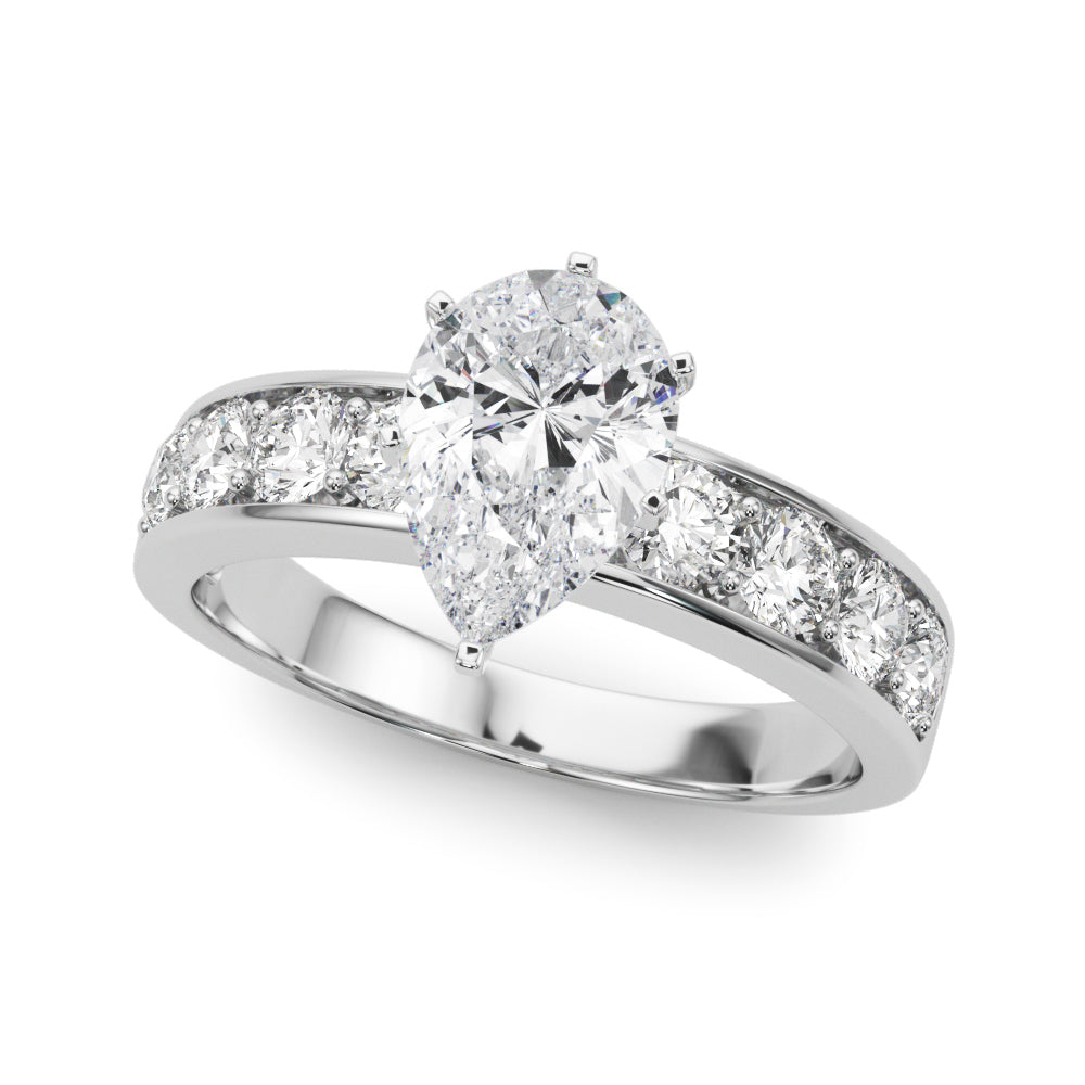 White gold Pear Cut Channel Set Diamond Engagement Ring with Four-Prong Setting
