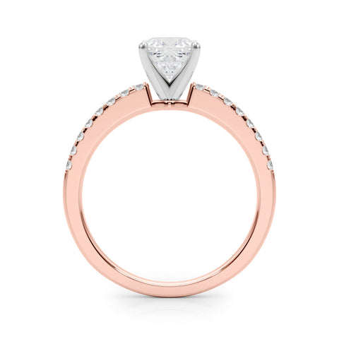 Rose gold Cushion Solitaire Diamond with Pavé Band and Four-Prong Setting