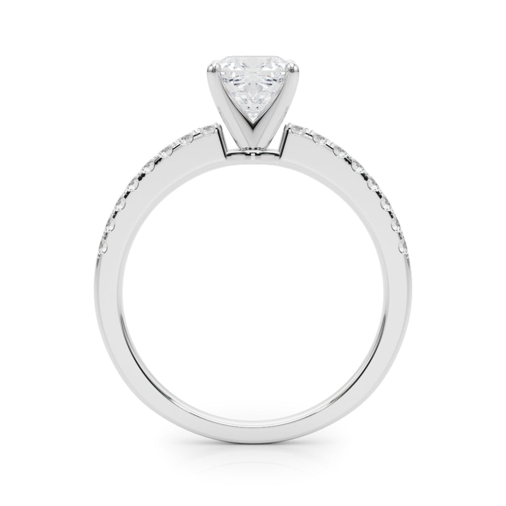 Platinum Cushion Solitaire Diamond with Pavé Band and Four-Prong Setting
