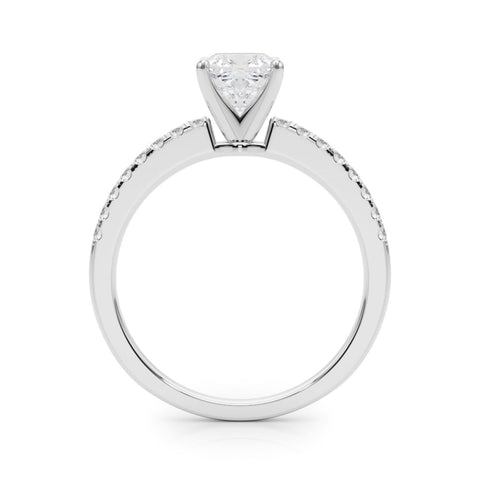 Platinum Cushion Solitaire Diamond with Pavé Band and Four-Prong Setting