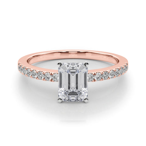 Rose gold Radiant Solitaire Diamond with Pavé Band and Four-Prong Setting