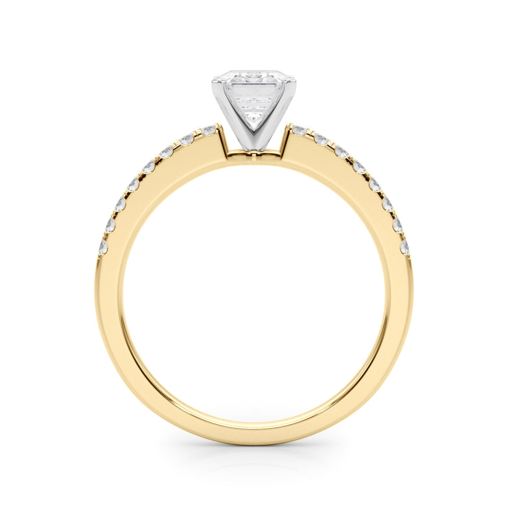 Yellow gold Radiant Solitaire Diamond with Pavé Band and Four-Prong Setting