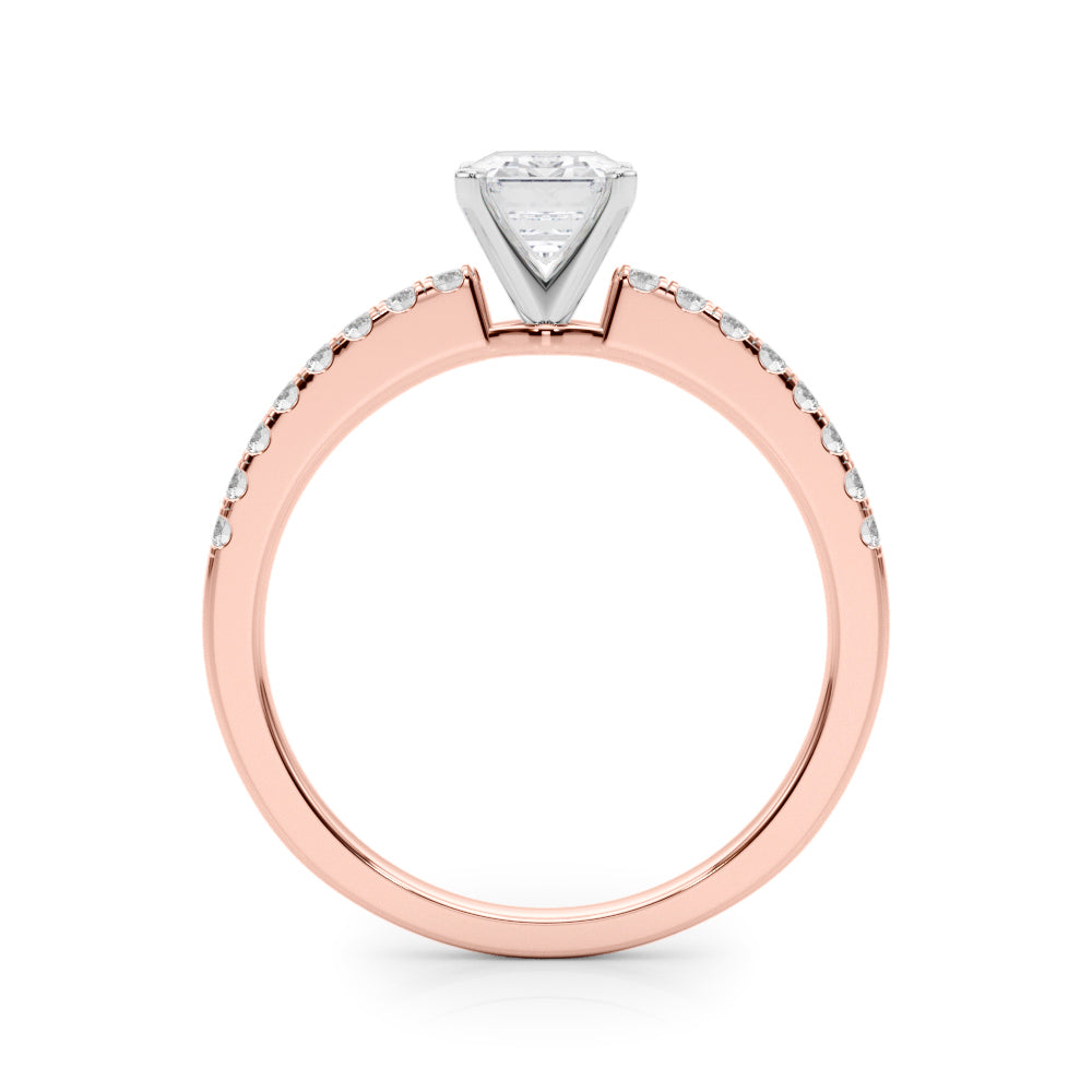 Rose gold Emerald Solitaire Diamond with Pavé Band and Four-Prong Setting