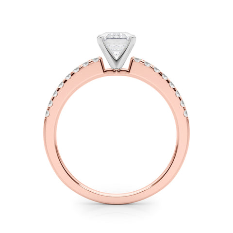 Rose gold Radiant Solitaire Diamond with Pavé Band and Four-Prong Setting