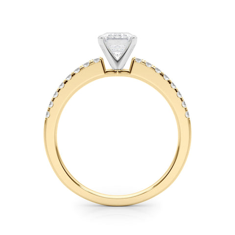 Yellow gold Radiant Solitaire Diamond with Pavé Band and Four-Prong Setting