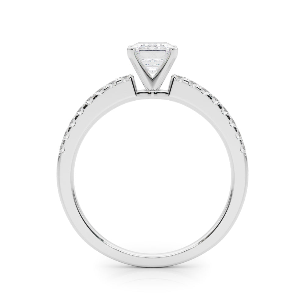 Silver Radiant Solitaire Diamond with Pavé Band and Four-Prong Setting