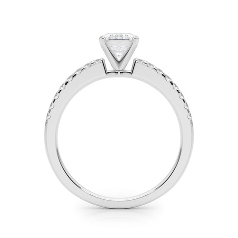 White gold Emerald Solitaire Diamond with Pavé Band and Four-Prong Setting