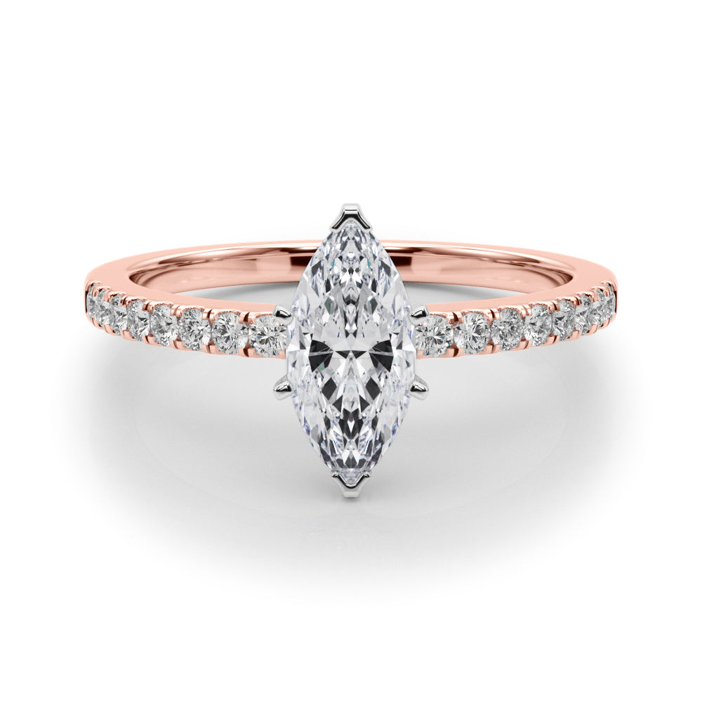 Rose gold Marquise Solitaire Diamond with Pavé Band and Four-Prong Setting