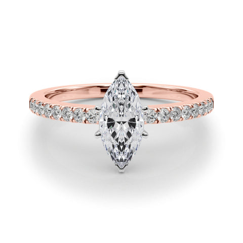 Rose gold Marquise Solitaire Diamond with Pavé Band and Four-Prong Setting