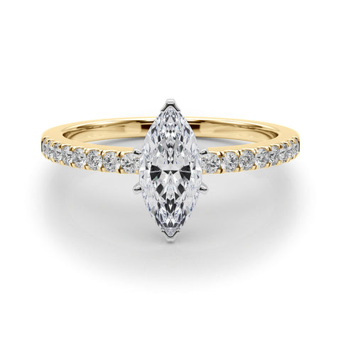 Yellow gold Marquise Solitaire Diamond with Pavé Band and Four-Prong Setting