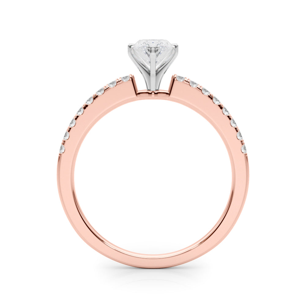 Rose gold Marquise Solitaire Diamond with Pavé Band and Four-Prong Setting