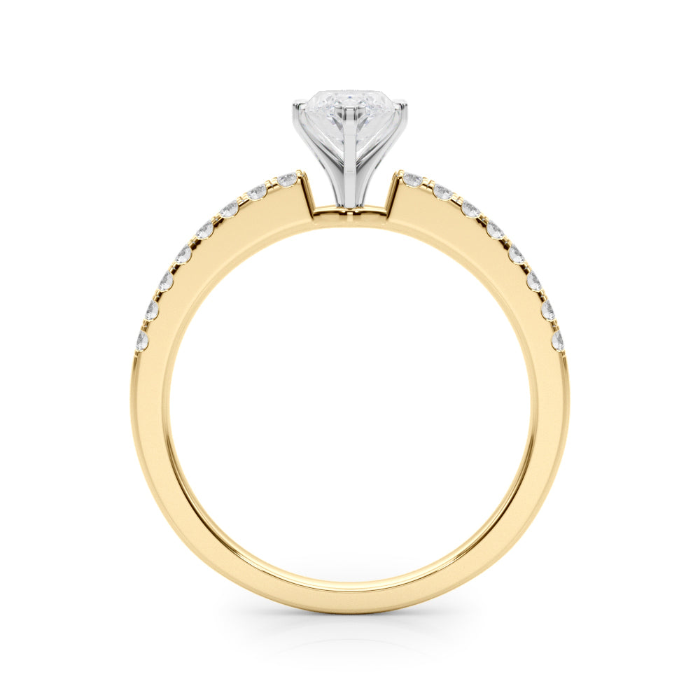 Yellow gold Marquise Solitaire Diamond with Pavé Band and Four-Prong Setting