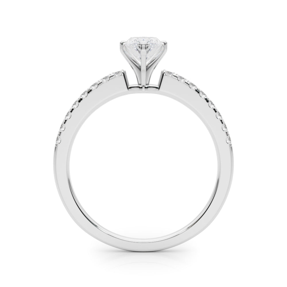 Platinum Marquise Solitaire Diamond with Pavé Band and Four-Prong Setting