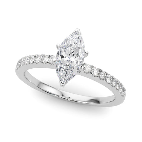 Platinum Marquise Solitaire Diamond with Pavé Band and Four-Prong Setting