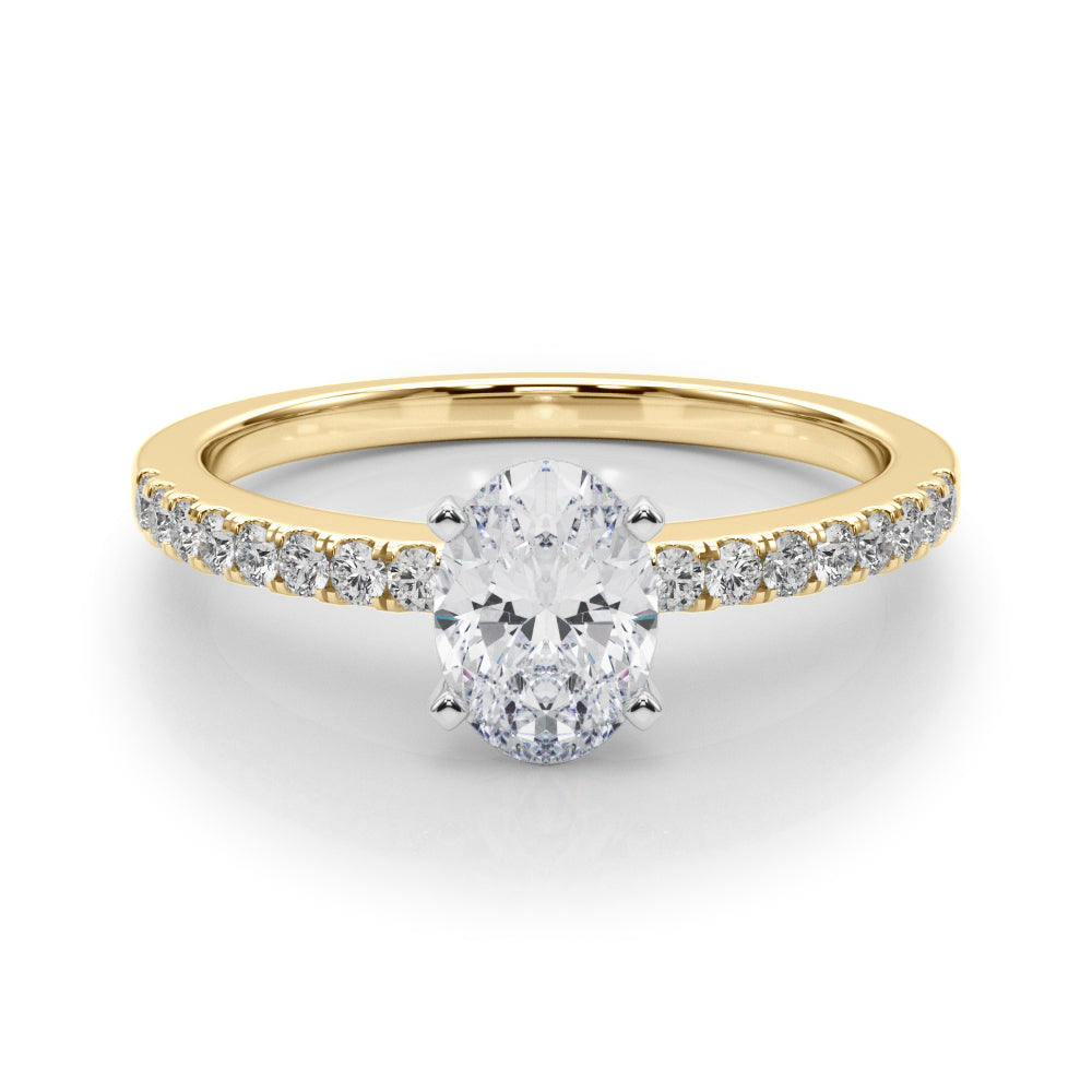 Yellow gold Oval Solitaire Diamond with Pavé Band and Four-Prong Setting