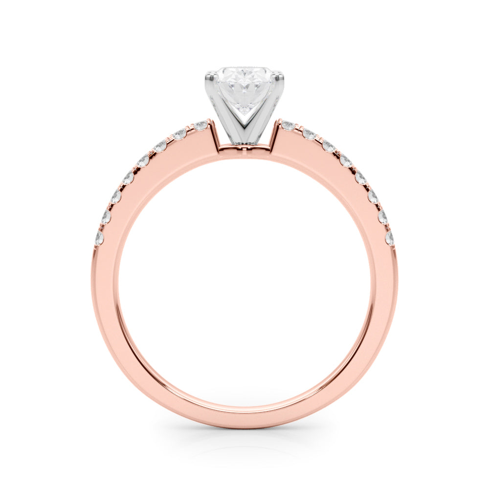 Rose gold Oval Solitaire Diamond with Pavé Band and Four-Prong Setting