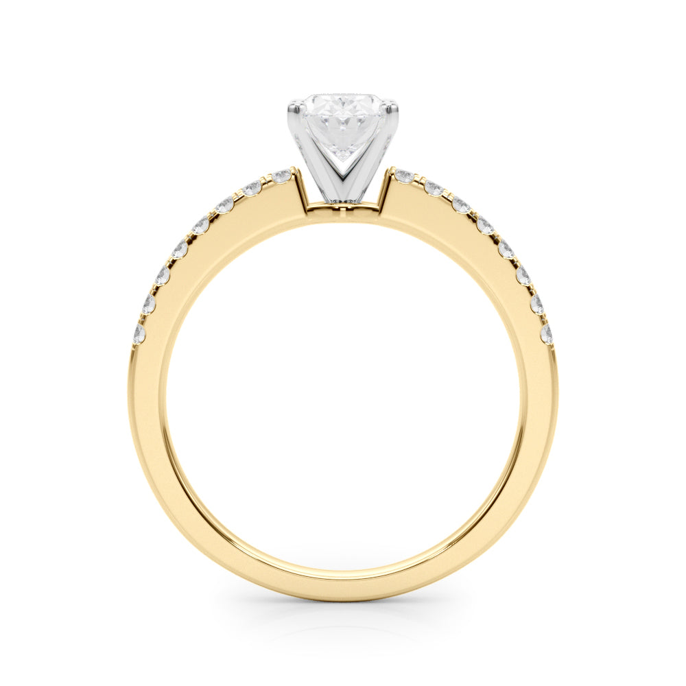 Yellow gold Oval Solitaire Diamond with Pavé Band and Four-Prong Setting