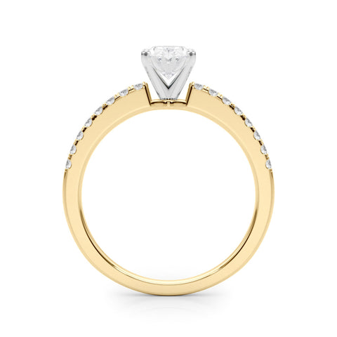 Yellow gold Oval Solitaire Diamond with Pavé Band and Four-Prong Setting
