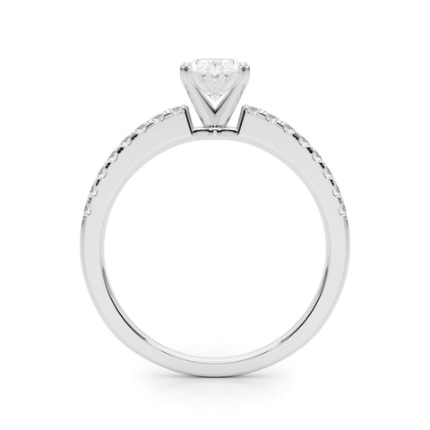 White gold Oval Solitaire Diamond with Pavé Band and Four-Prong Setting