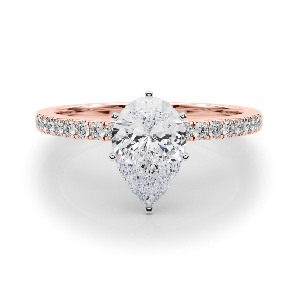 Rose gold Pear Solitaire Diamond with Pavé Band and Four-Prong Setting