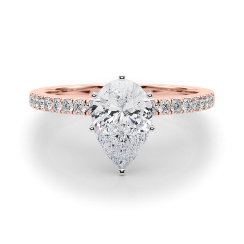 Rose gold Pear Solitaire Diamond with Pavé Band and Four-Prong Setting