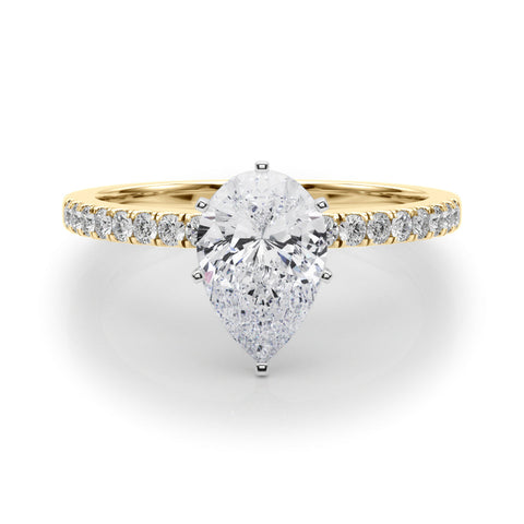 Yellow gold Pear Solitaire Diamond with Pavé Band and Four-Prong Setting