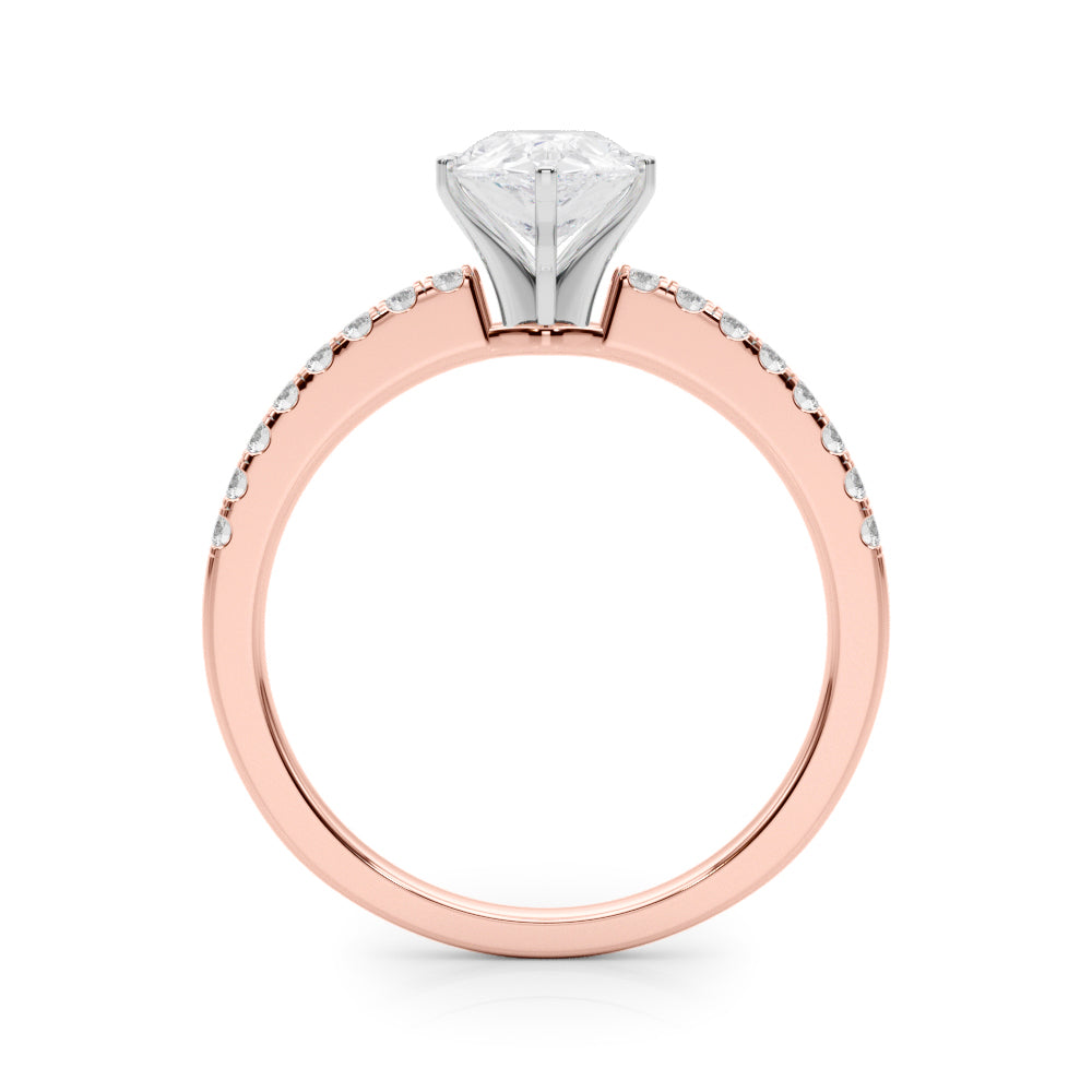 Rose gold Pear Solitaire Diamond with Pavé Band and Four-Prong Setting