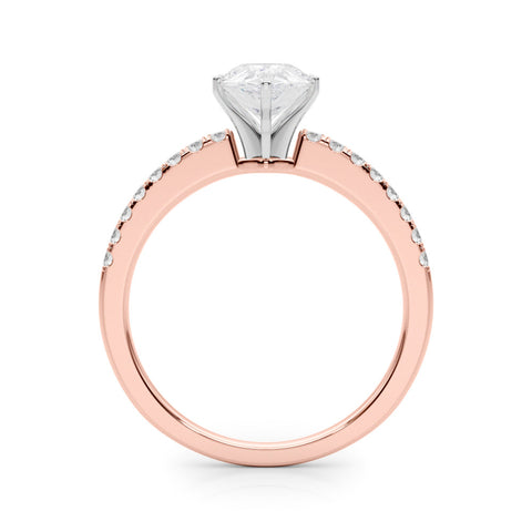 Rose gold Pear Solitaire Diamond with Pavé Band and Four-Prong Setting
