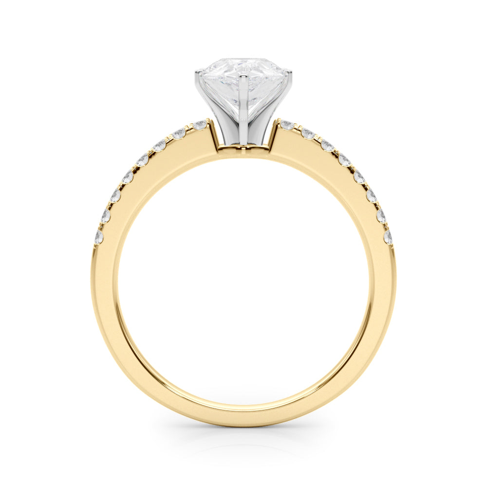 Yellow gold Pear Solitaire Diamond with Pavé Band and Four-Prong Setting