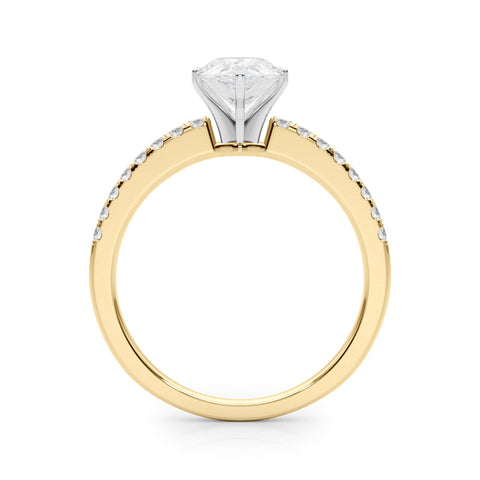 Yellow gold Pear Solitaire Diamond with Pavé Band and Four-Prong Setting