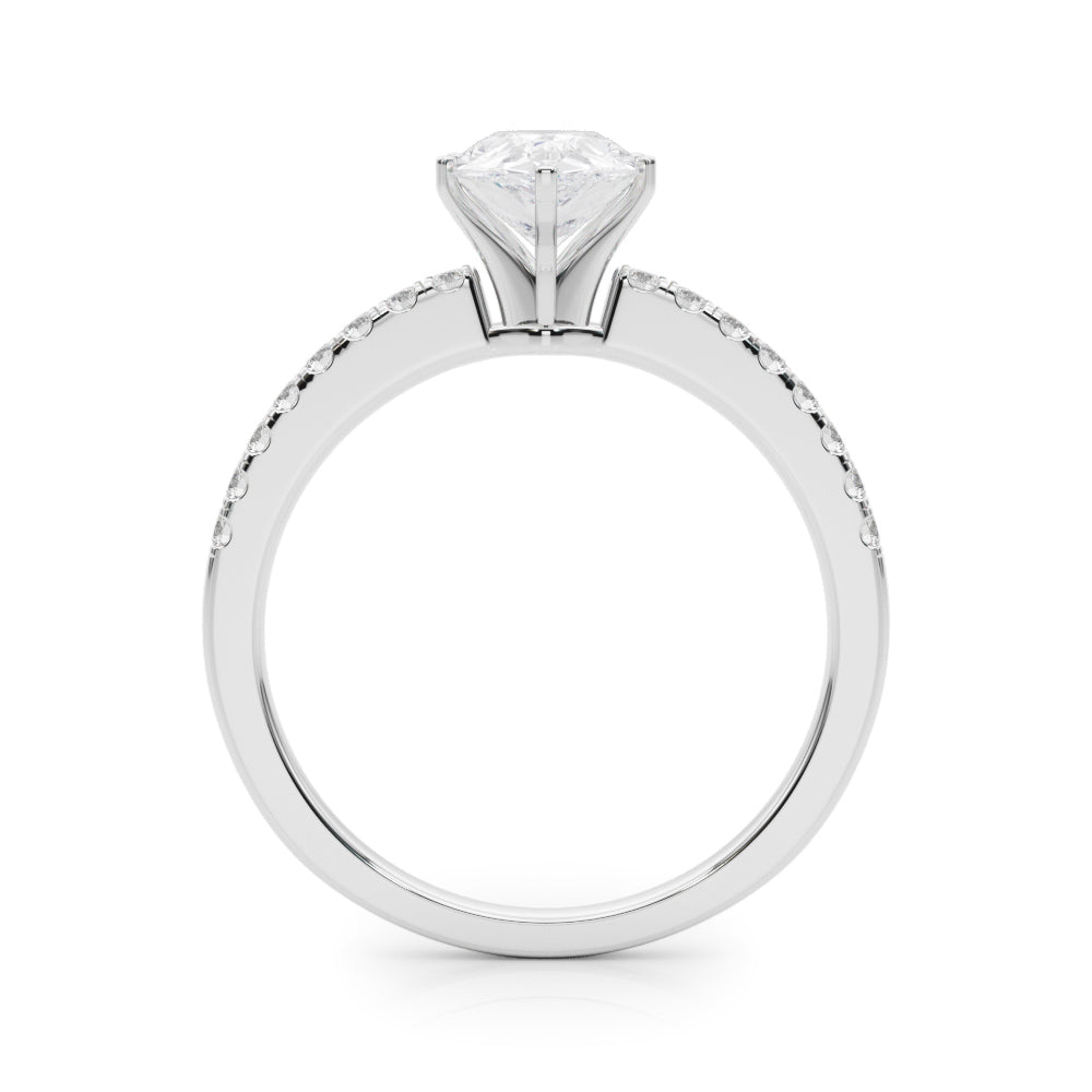 White gold Pear Solitaire Diamond with Pavé Band and Four-Prong Setting