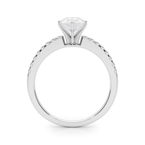 White gold Pear Solitaire Diamond with Pavé Band and Four-Prong Setting