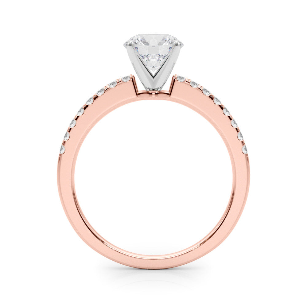 Rose gold Heart Solitaire Diamond with Pavé Band and Four-Prong Setting