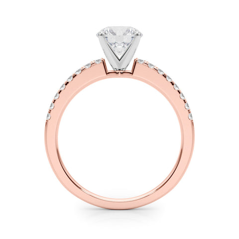 Rose gold Round Solitaire Diamond with Pavé Band and Four-Prong Setting