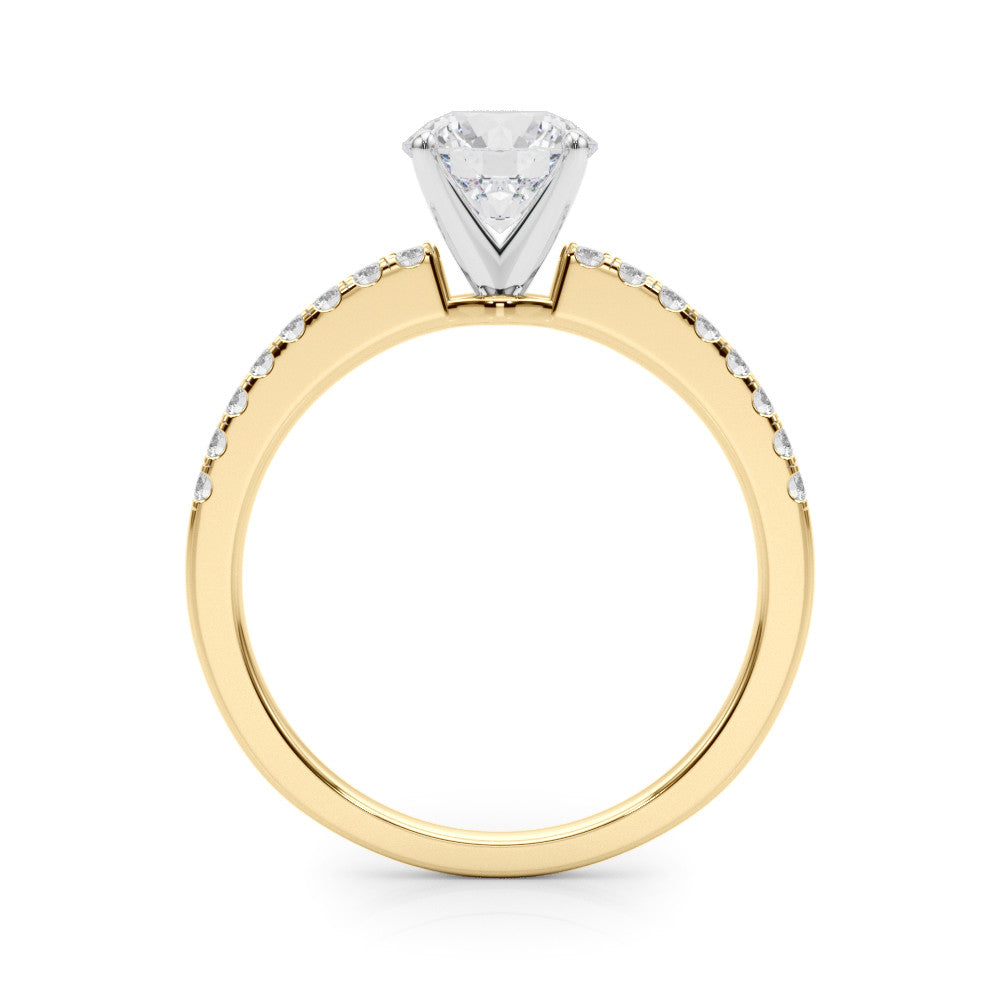 Yellow gold Heart Solitaire Diamond with Pavé Band and Four-Prong Setting