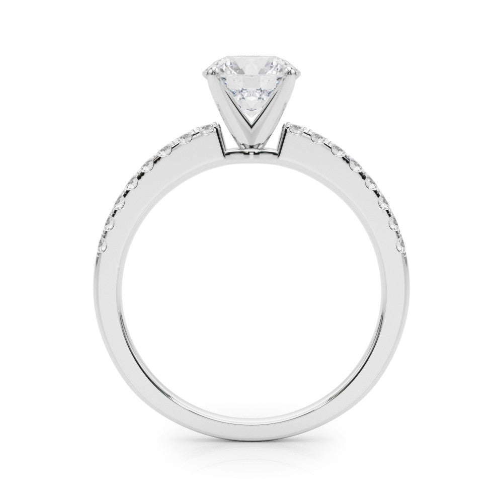 Silver Heart Solitaire Diamond with Pavé Band and Four-Prong Setting