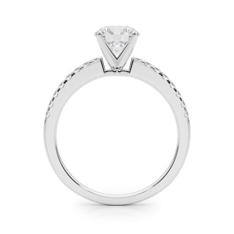 Silver Heart Solitaire Diamond with Pavé Band and Four-Prong Setting