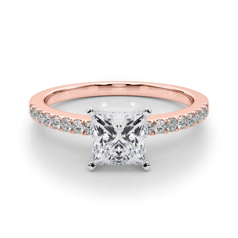 Rose gold Princess Solitaire Diamond with Pavé Band and Four-Prong Setting
