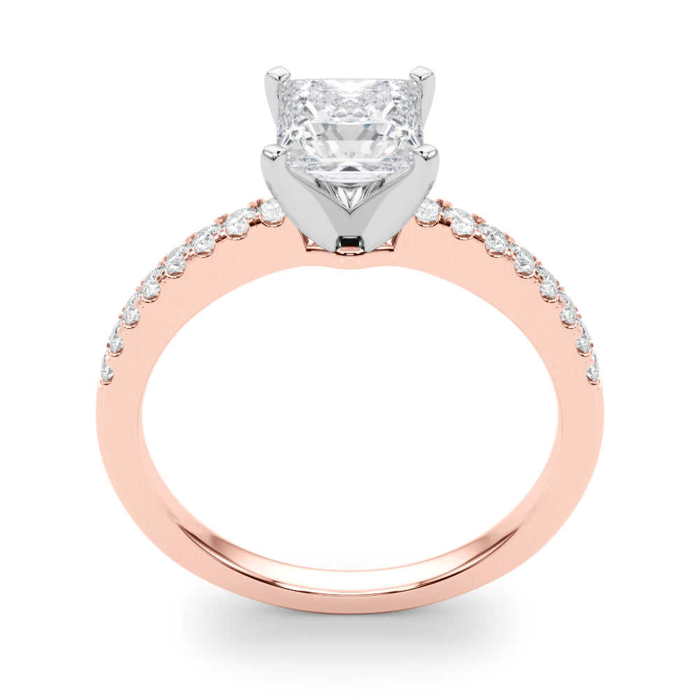 Rose gold Princess Solitaire Diamond with Pavé Band and Four-Prong Setting