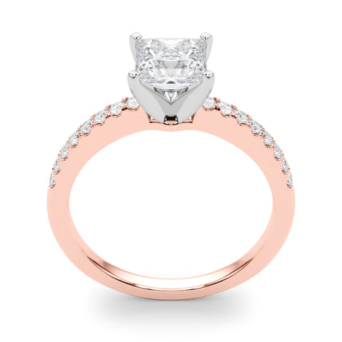 Rose gold Princess Solitaire Diamond with Pavé Band and Four-Prong Setting