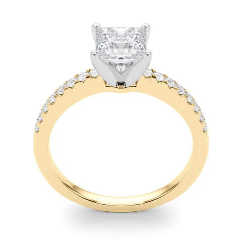 Yellow gold Princess Solitaire Diamond with Pavé Band and Four-Prong Setting
