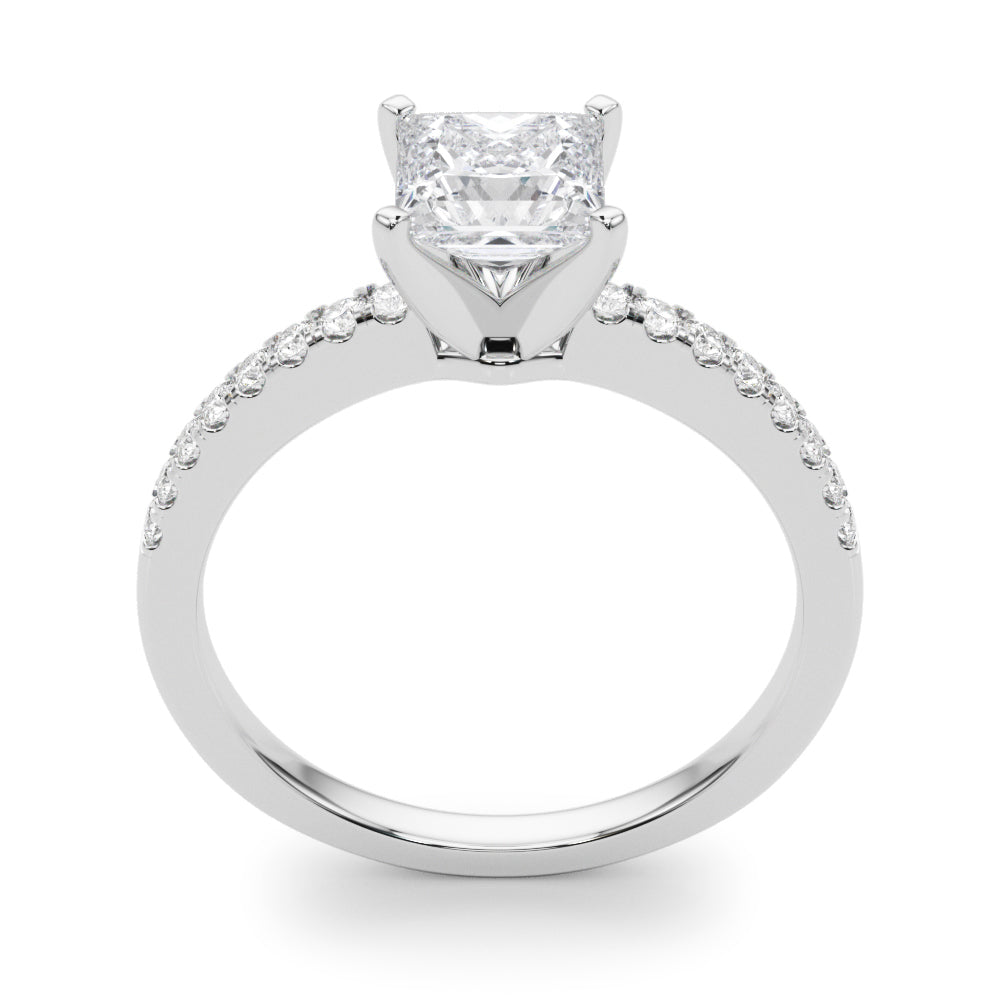 White gold Princess Solitaire Diamond with Pavé Band and Four-Prong Setting