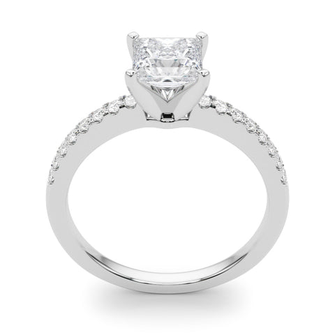 White gold Princess Solitaire Diamond with Pavé Band and Four-Prong Setting