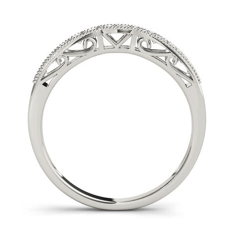 Platinum Milgrain Round Diamond Pavé Chevron Band