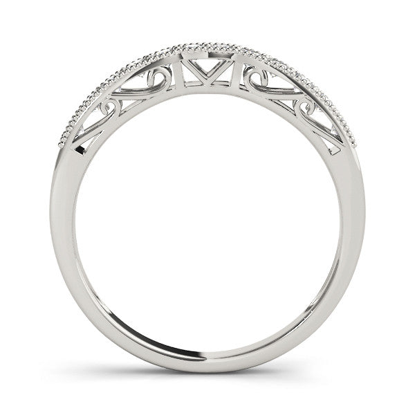 White gold Milgrain Round Diamond Pavé Chevron Band