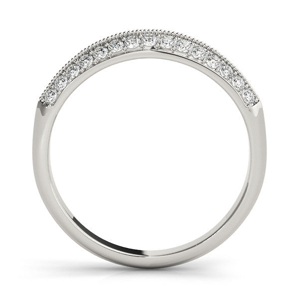 White gold Double Row Pavé Round Diamond White Gold Band with Shared Prong Setting
